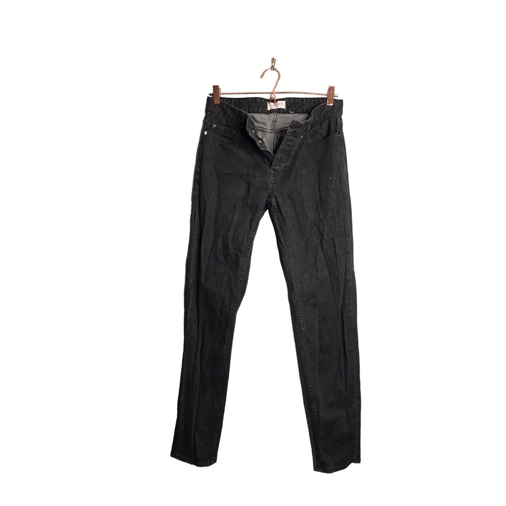 Five Four | Black High rise slim jeans button up button fly denim •